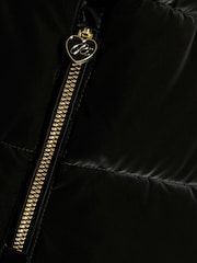 River Island Black Long Line Velour Glam School Puffer Coat - Image 3 of 4