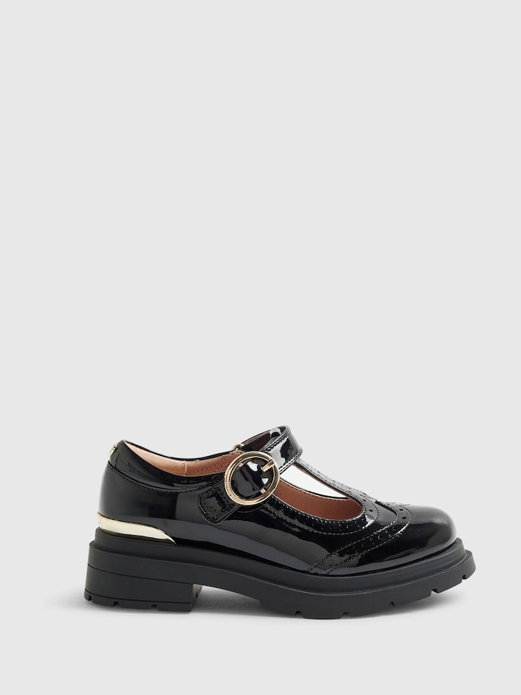 River Island Black Back To School Chunky Brogue Shoes - Image 1 of 5