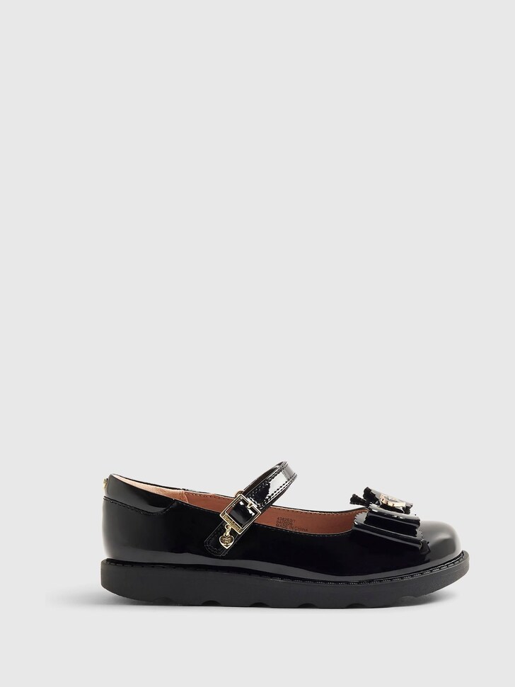 River Island Black Scalloped Bow Mary Jane School Shoes