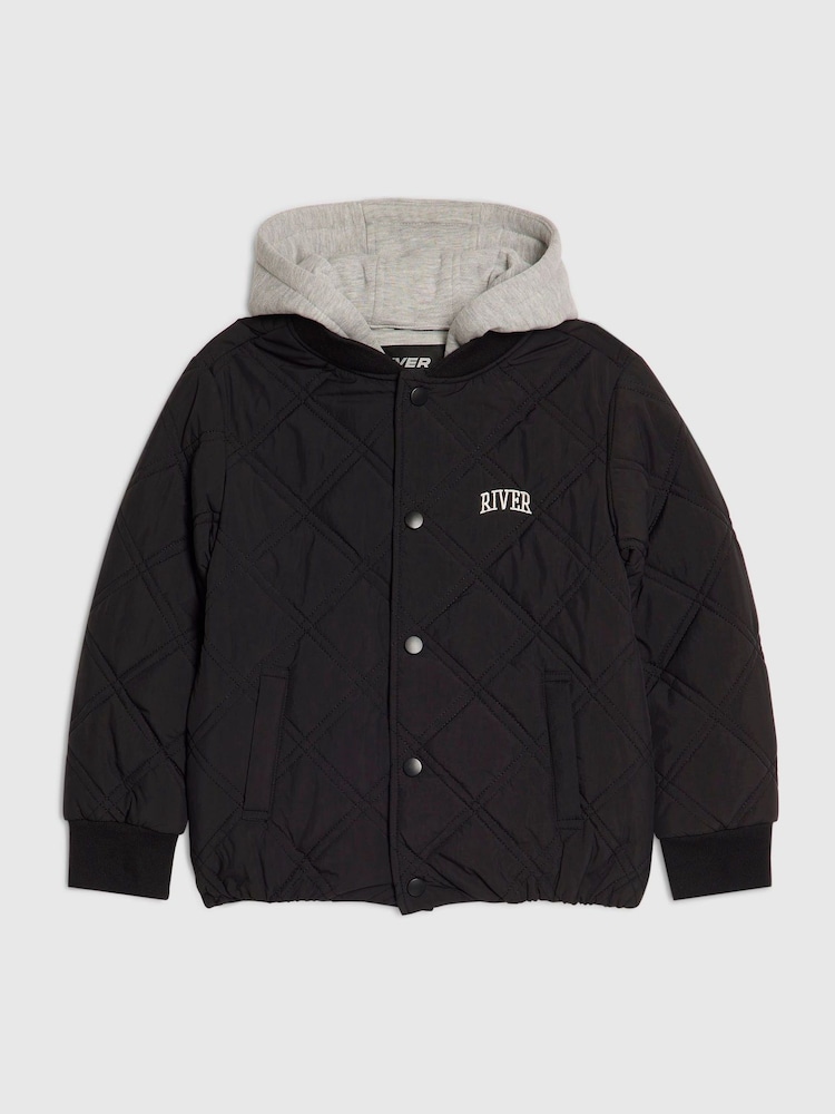 River Island Quilted Hooded Bomber Jacket - 圖片 1，共 4