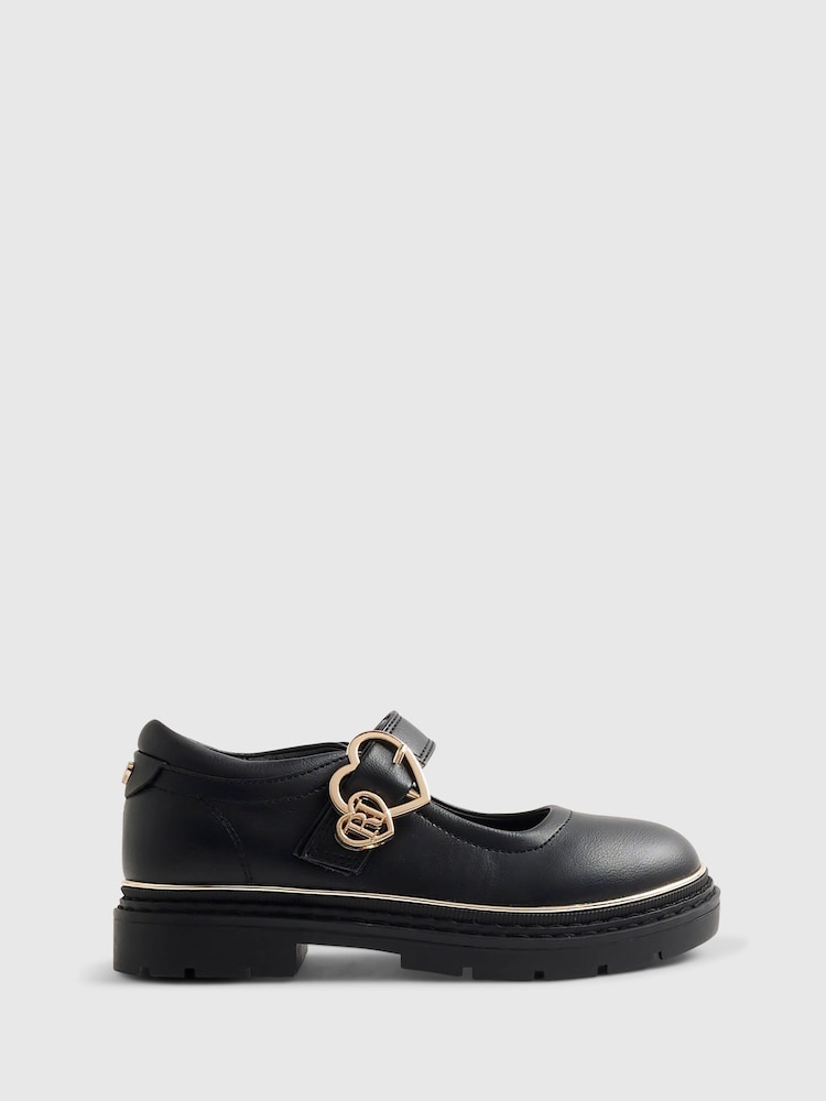 River Island Black Back To School Heart Mary Jane Shoes - Image 1 of 5