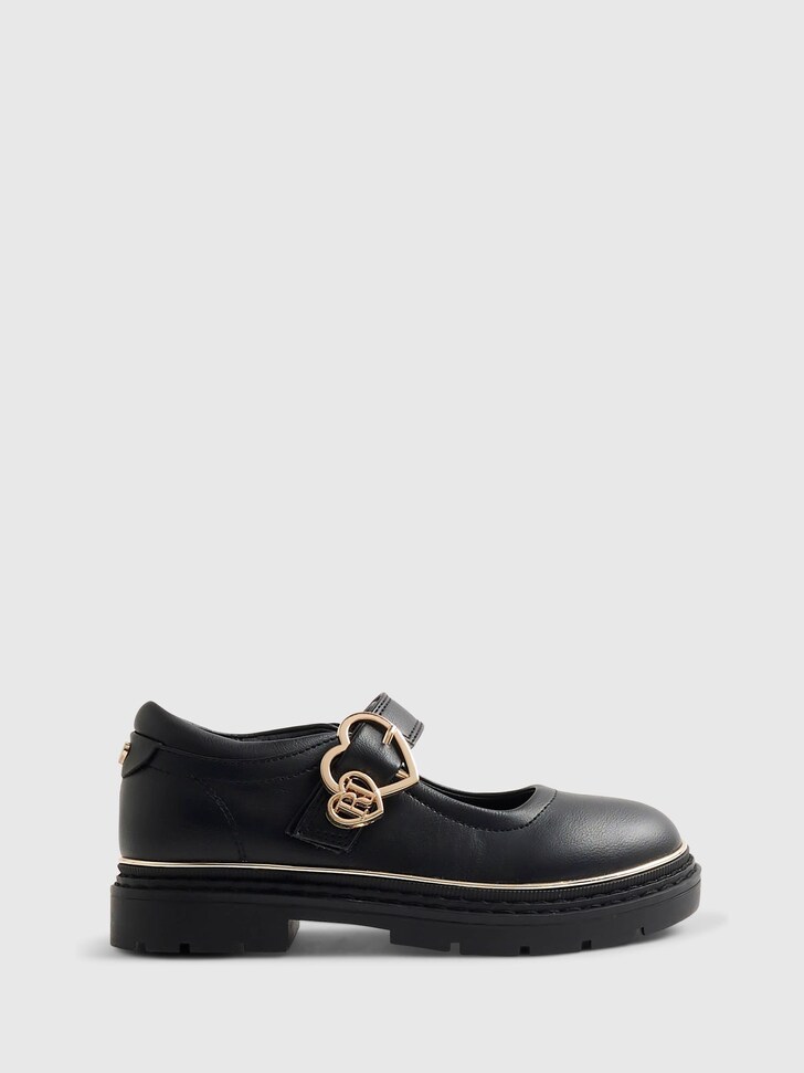River Island Black Heart Buckle Mary Jane School Shoes