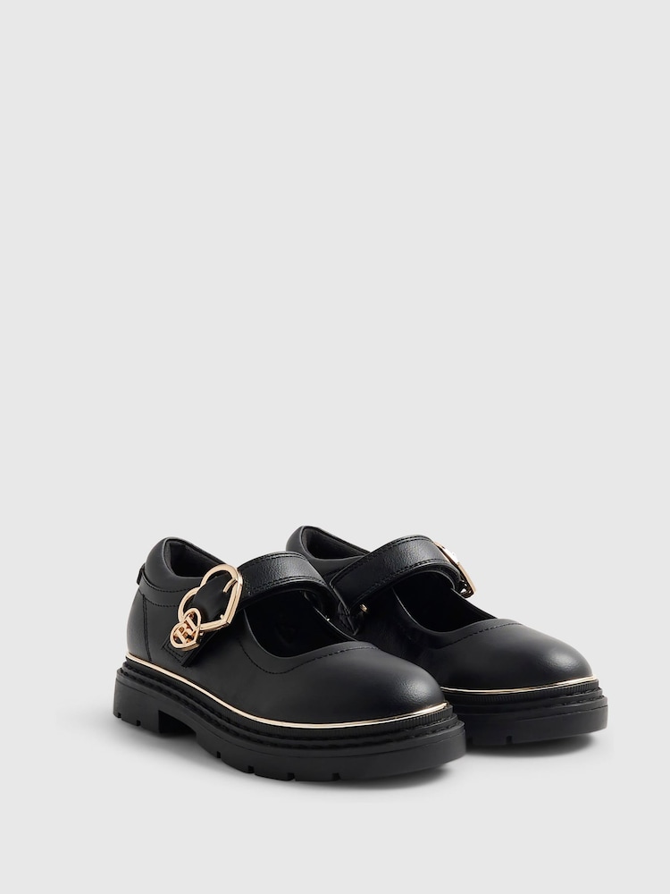 River Island Black Back To School Heart Mary Jane Shoes - Image 2 of 5