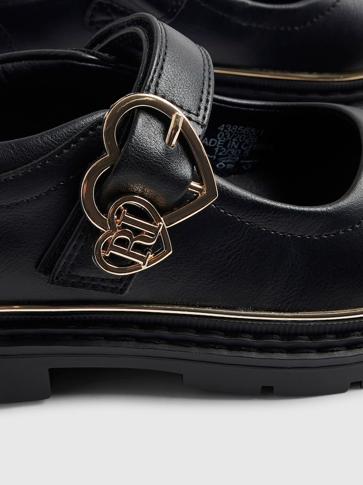 River Island Black Back To School Heart Mary Jane Shoes - Image 5 of 5