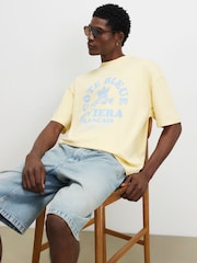 River Island Yellow Oversized Cote Bleue Fish T-Shirt - Image 1 of 4