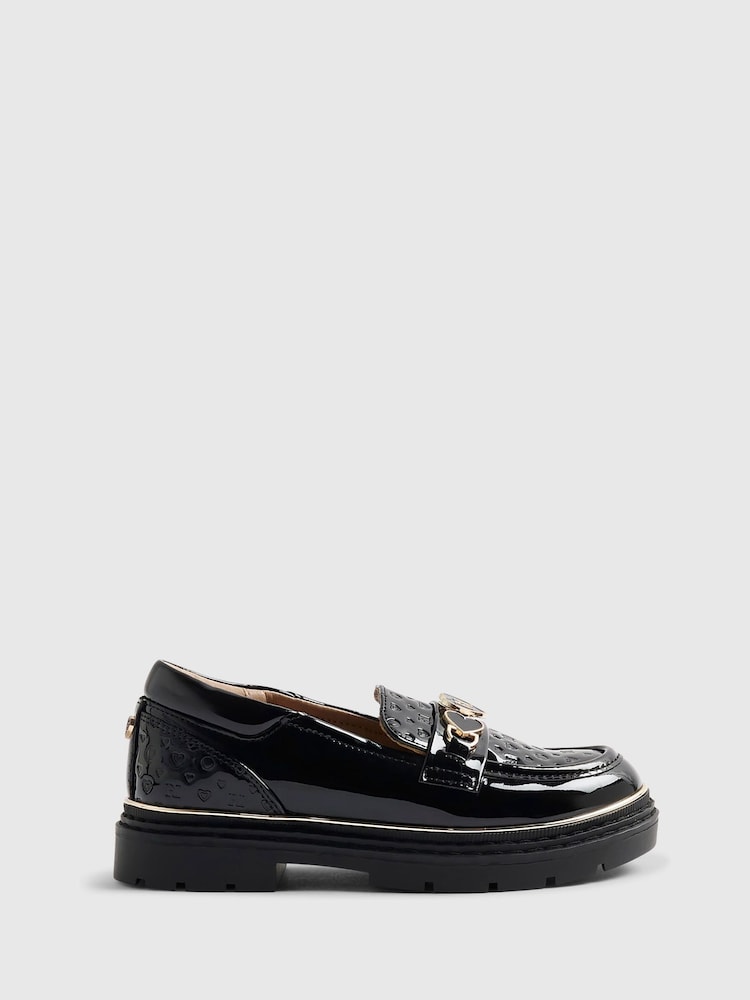 River Island Black Back To School Heart Snaffle Loafers - Image 1 of 3
