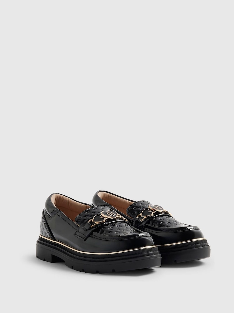 River Island Black Back To School Heart Snaffle Loafers - Image 2 of 3