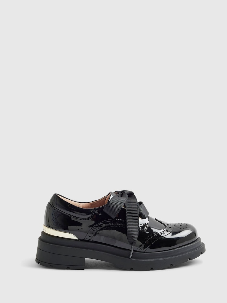 River Island Black Lace Up Brogue School Shoes - Image 1 of 6