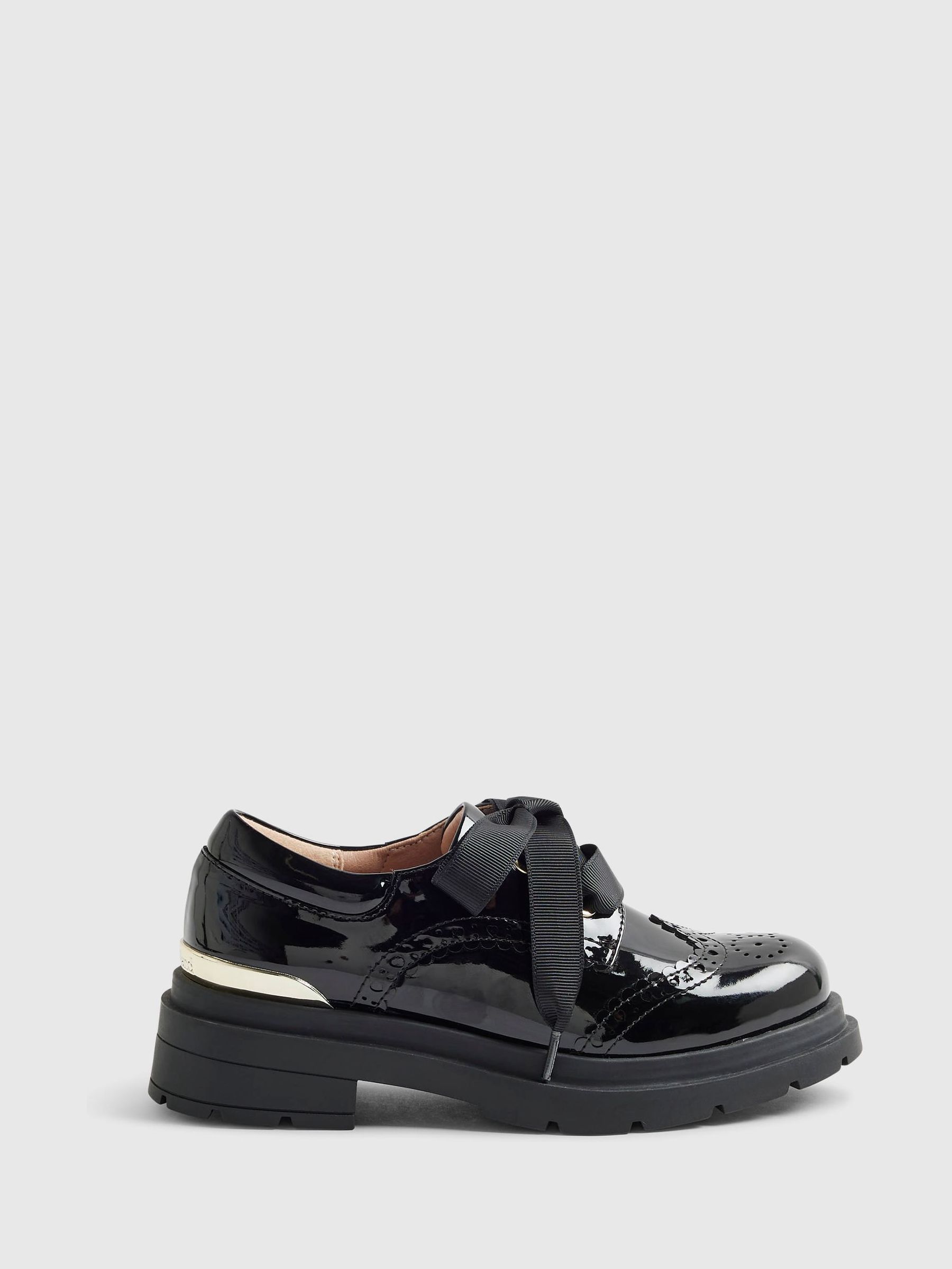 River Island Black Lace Up Brogue School Shoes view 1
