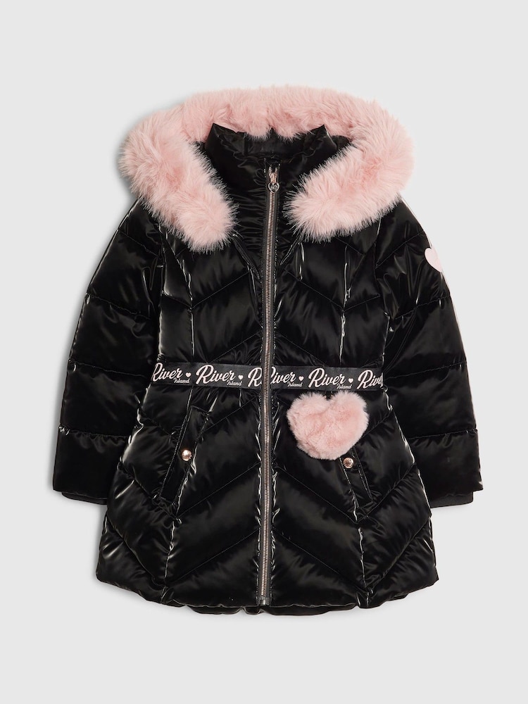 River Island Black Back To School Hi Shine Padded Coat - Image 1 of 4
