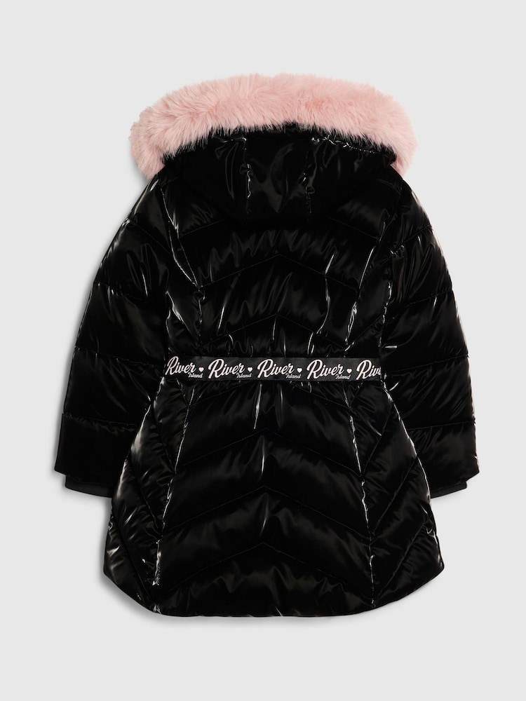 River Island Black Back To School Hi Shine Padded Coat - Image 2 of 4