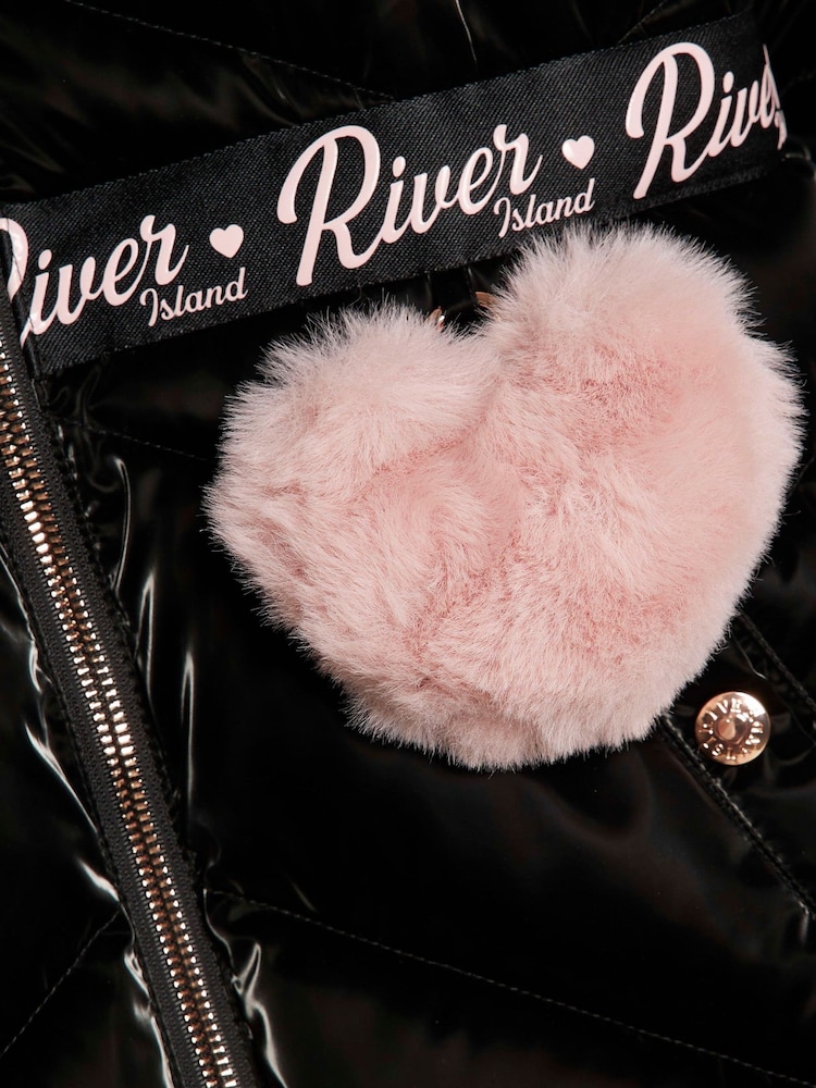 River Island Black Back To School Hi Shine Padded Coat - Image 4 of 4