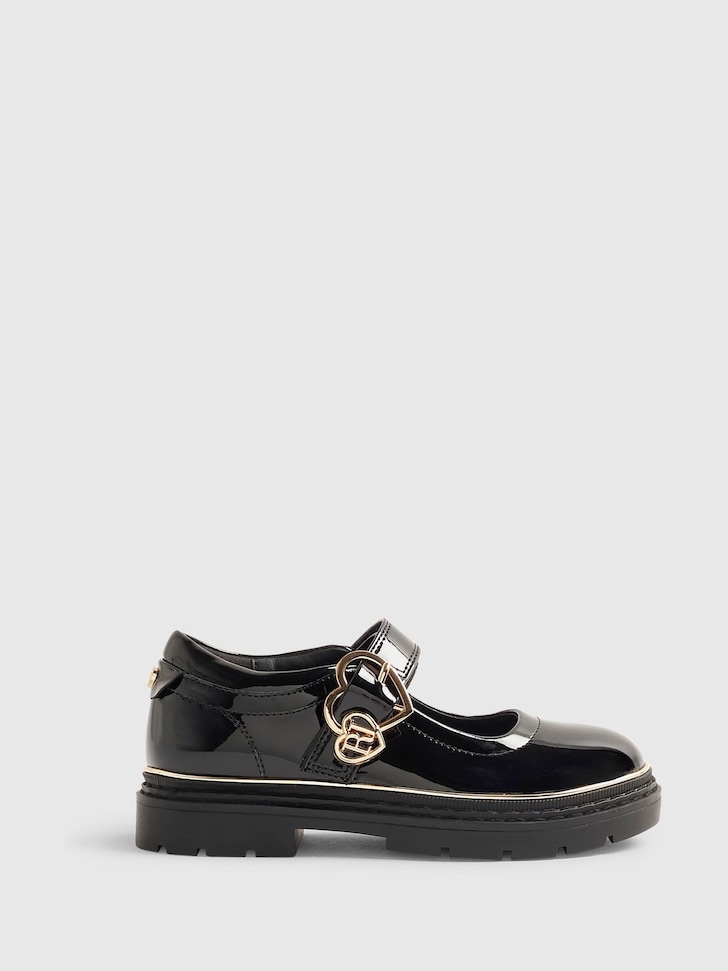 River Island Black Double Heart Mary Jane School Shoes