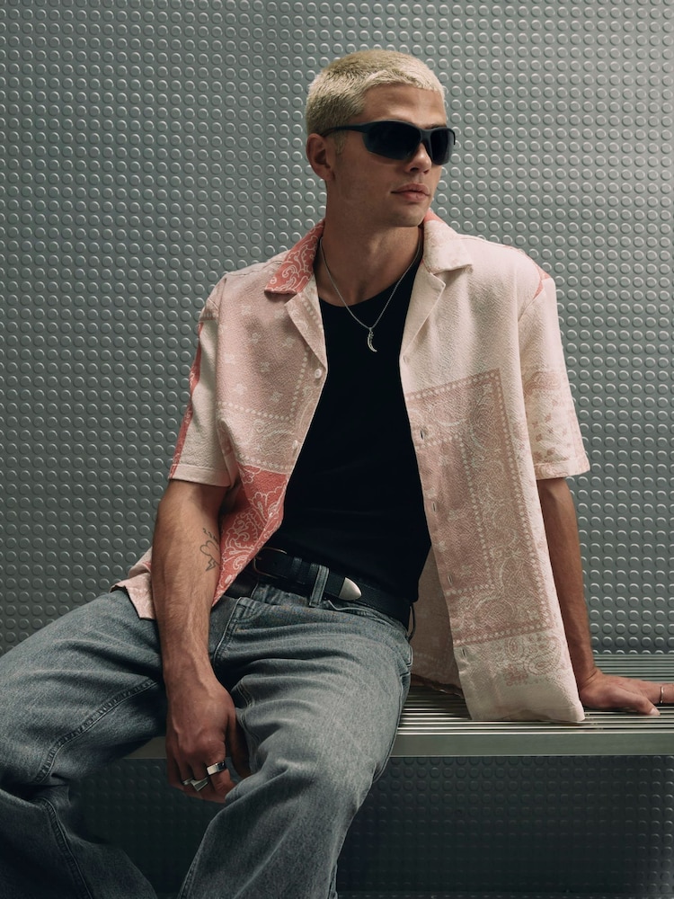 River Island Pink Slim Fit Tapestry Shirt - Image 1 of 4