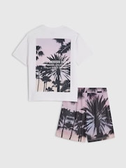 River Island Oversized Palm Mesh T-Shirt & Shorts Set - Larawan 1 ng 5