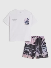 River Island Oversized Palm Mesh T-Shirt & Shorts Set - Larawan 2 ng 5