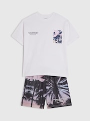 River Island Oversized Palm Mesh T-Shirt & Shorts Set - Larawan 3 ng 5