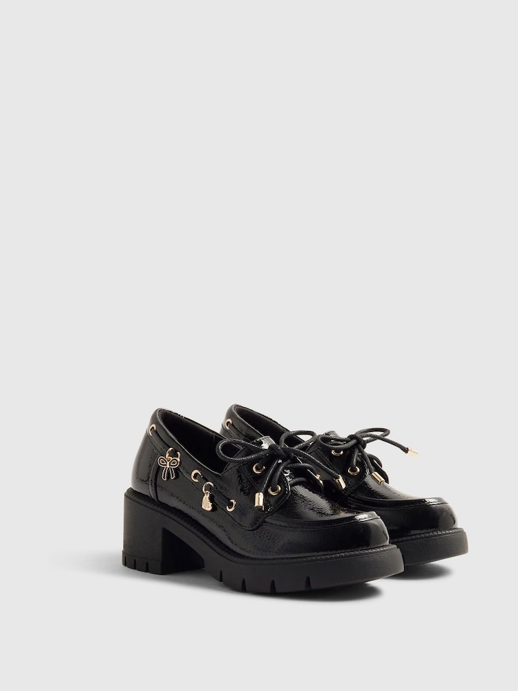 River Island Black Back To School Heeled Boat Shoes - Image 1 of 5