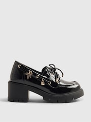 River Island Black Back To School Heeled Boat Shoes - Image 2 of 5