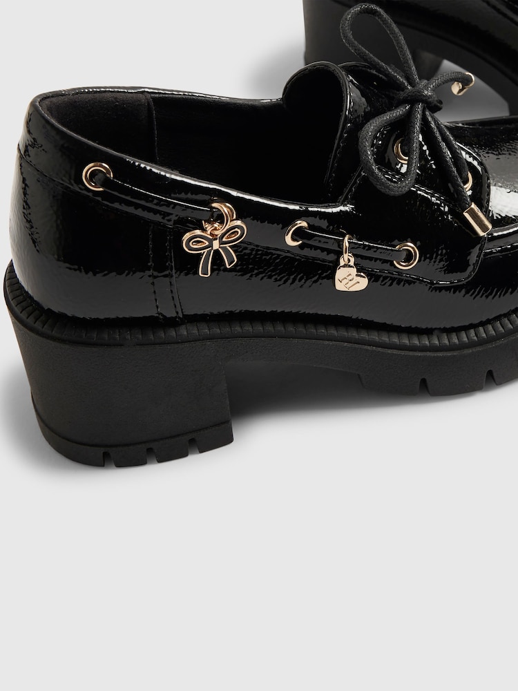 River Island Black Back To School Heeled Boat Shoes - Image 5 of 5