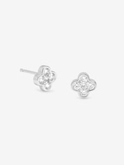Simply Silver 925 Sterling Silver Polished And Cubic Zirconia Clover Stud Earrings - Image 1 of 2