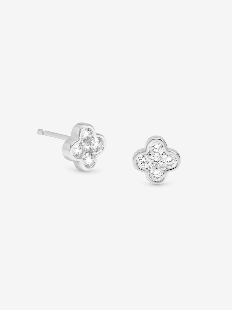 Simply Silver 925 Sterling Silver Polished And Cubic Zirconia Clover Stud Earrings - Image 1 of 2 Simply Silver 925 Sterling Silver Polished And Cubic Zirconia Clover Stud Earrings - Image 1 of 2