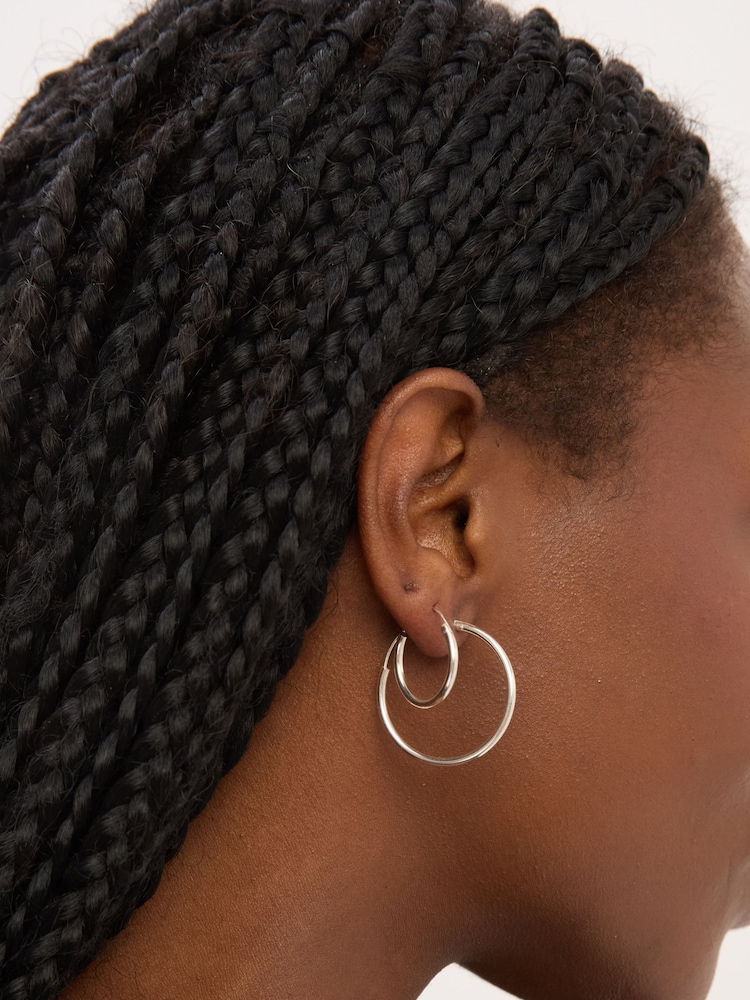Simply Silver 925 Sterling Silver 40mm Sleeper Hoops Earrings - Image 2 of 2 Simply Silver 925 Sterling Silver 40mm Sleeper Hoops Earrings - Image 2 of 2