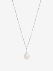 Simply Silver 925 Sterling Silver Cubic Zirconia Bar Pearl Pendant Gift Pouch - Image 1 of 1