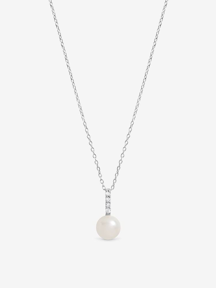 Simply Silver 925 Sterling Silver Cubic Zirconia Bar Pearl Pendant Gift Pouch - Image 1 of 1 Simply Silver 925 Sterling Silver Cubic Zirconia Bar Pearl Pendant Gift Pouch - Image 1 of 1