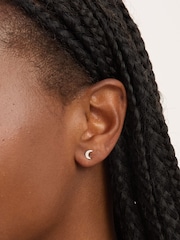 Simply Silver Mini Pave Crescent Stud Earrings - Larawan 2 ng 2