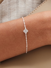 Simply Silver 925 Sterling Silver Cubic Zirconia Clover Bracelet - Gift Pouch - Image 1 of 2
