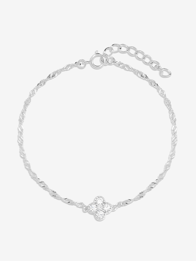 Simply Silver 925 Sterling Silver Cubic Zirconia Clover Bracelet - Gift Pouch - Image 2 of 2