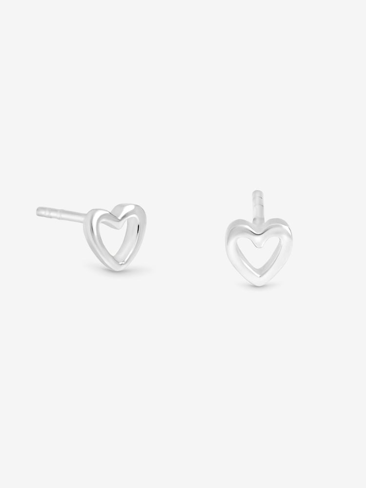 Simply Silver Pendientes sencillos de plata pulida con forma de corazón abierto. - Imagen 1 de 1