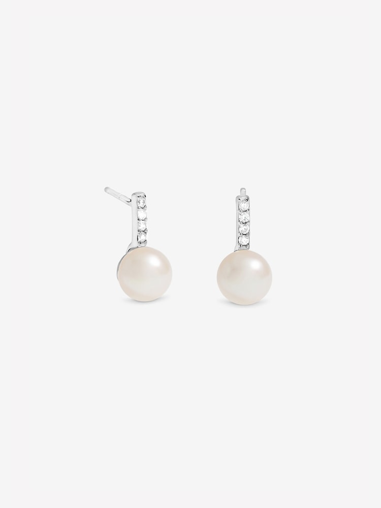 Simply Silver 925 Sterling Silver Freshwater Pearl Bar Stud Earrings - Image 2 of 2 Simply Silver 925 Sterling Silver Freshwater Pearl Bar Stud Earrings - Image 2 of 2