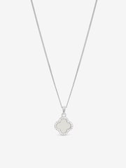 Simply Silver 925 Sterling Silver Cubic Zirconia And Mother Of Pearl Clover Pendant Necklace - Gift Pouch - Image 1 of 3