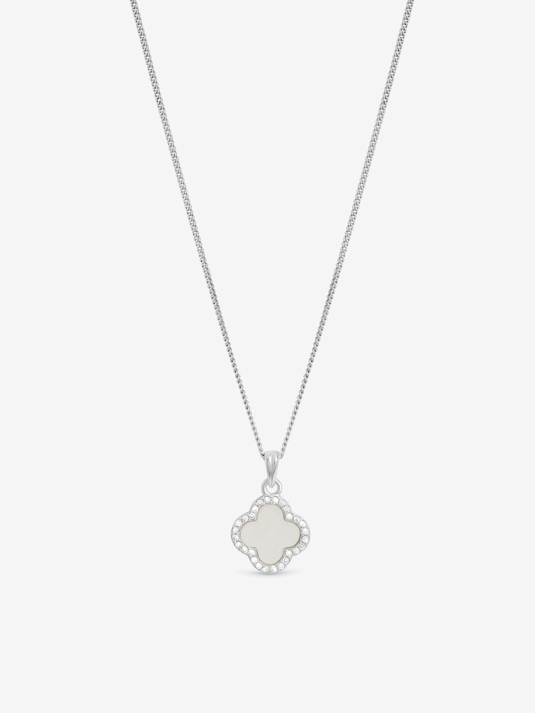 Simply Silver 925 Sterling Silver Cubic Zirconia And Mother Of Pearl Clover Pendant Necklace - Gift Pouch - Image 1 of 3