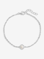 Simply Silver 925 Sterling Silver Pave And Mother Of Pearl Clover Bracelet - Gift Pouch - Image 1 of 1