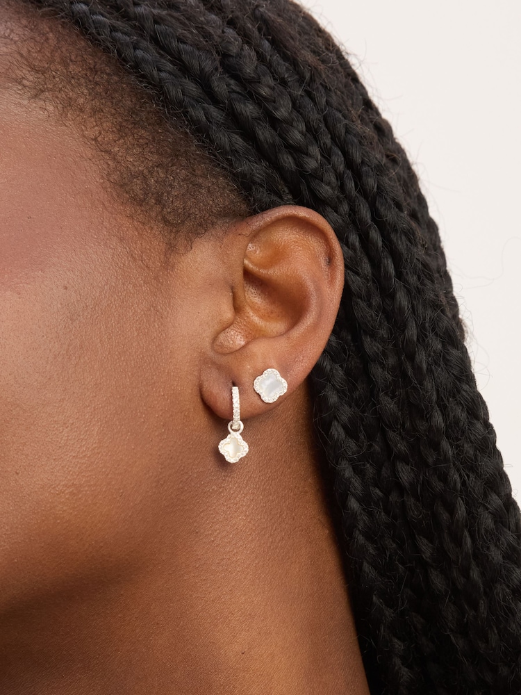 Simply Silver 925 Sterling Silver Pave Mother Of Pearl Clover Stud Earrings - Image 1 of 2 Simply Silver 925 Sterling Silver Pave Mother Of Pearl Clover Stud Earrings - Image 1 of 2
