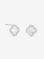 Simply Silver 925 Sterling Silver Pave Mother Of Pearl Clover Stud Earrings - Image 2 of 2