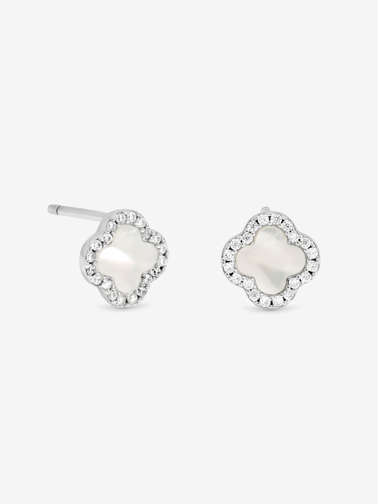 Simply Silver 925 Sterling Silver Pave Mother Of Pearl Clover Stud Earrings - Image 2 of 2 Simply Silver 925 Sterling Silver Pave Mother Of Pearl Clover Stud Earrings - Image 2 of 2