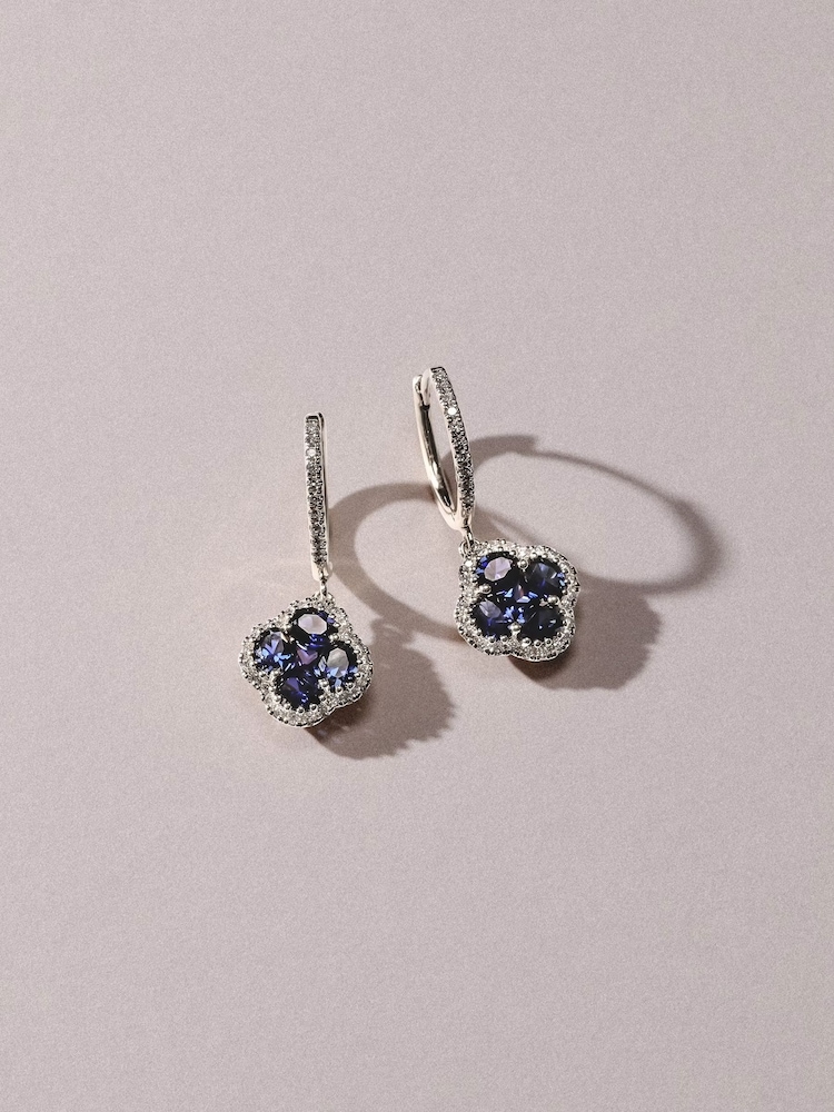 The Diamond Store Blue Alegria 2.00ct Lab Sapphire Halo Earrings - Image 2 of 3 The Diamond Store Blue Alegria 2.00ct Lab Sapphire Halo Earrings - Image 2 of 3