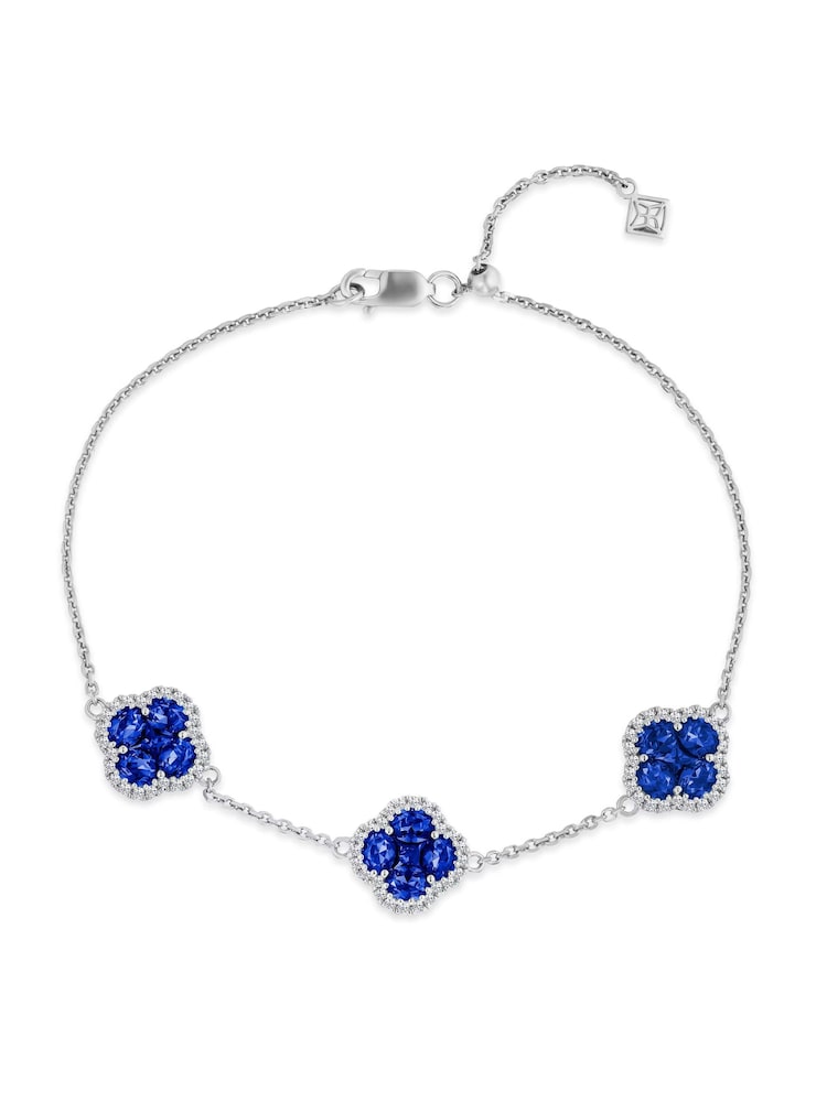 The Diamond Store Blue Alegria 3.00ct Lab Sapphire 3 Clover Halo Bracelet - Image 1 of 3 The Diamond Store Blue Alegria 3.00ct Lab Sapphire 3 Clover Halo Bracelet - Image 1 of 3