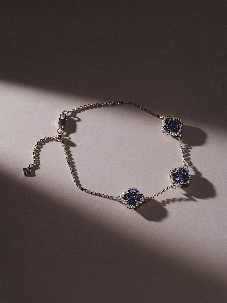 The Diamond Store Blue Alegria 3.00ct Lab Sapphire 3 Clover Halo Bracelet - Image 2 of 3 The Diamond Store Blue Alegria 3.00ct Lab Sapphire 3 Clover Halo Bracelet - Image 2 of 3