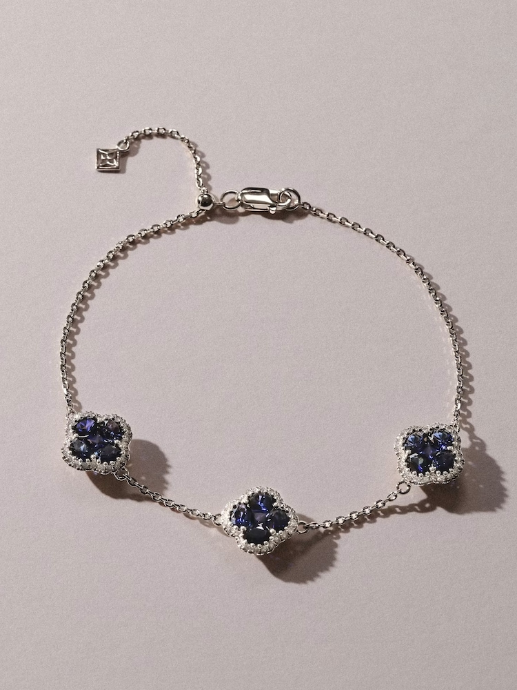 The Diamond Store Blue Alegria 3.00ct Lab Sapphire 3 Clover Halo Bracelet - Image 3 of 3 The Diamond Store Blue Alegria 3.00ct Lab Sapphire 3 Clover Halo Bracelet - Image 3 of 3