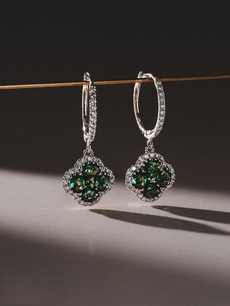 The Diamond Store Green Alegria 1.50ct Lab Emerald Halo Earrings - Image 2 of 2
