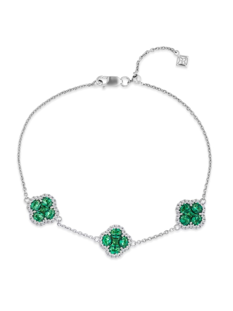 The Diamond Store Green Alegria 2.25ct Lab Emerald 3 Clover Halo Bracelet - Image 1 of 3 The Diamond Store Green Alegria 2.25ct Lab Emerald 3 Clover Halo Bracelet - Image 1 of 3