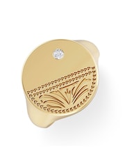 The Diamond Store Gold Crest 0.03ct Lab Diamond Round Signet Ring in 18K Yellow Gold Vermeil - Image 1 of 7
