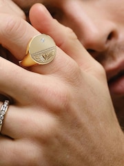 The Diamond Store Gold Crest 0.03ct Lab Diamond Round Signet Ring in 18K Yellow Gold Vermeil - Image 6 of 7