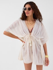 Accessorize Cream Lace Trim Mini Kaftan - Image 1 of 4