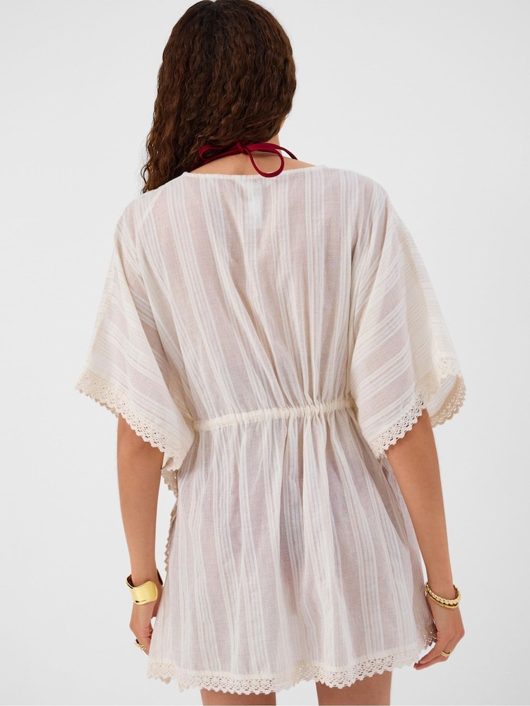 Accessorize Cream Lace Trim Mini Kaftan - Image 2 of 4